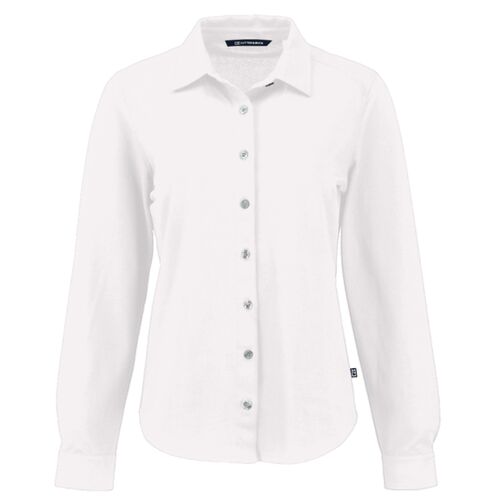 Cutter & Buck Advantage Tri-Blend Eco Soft Pique Long Sleeve Knitted Womens Button Down Thumbnail